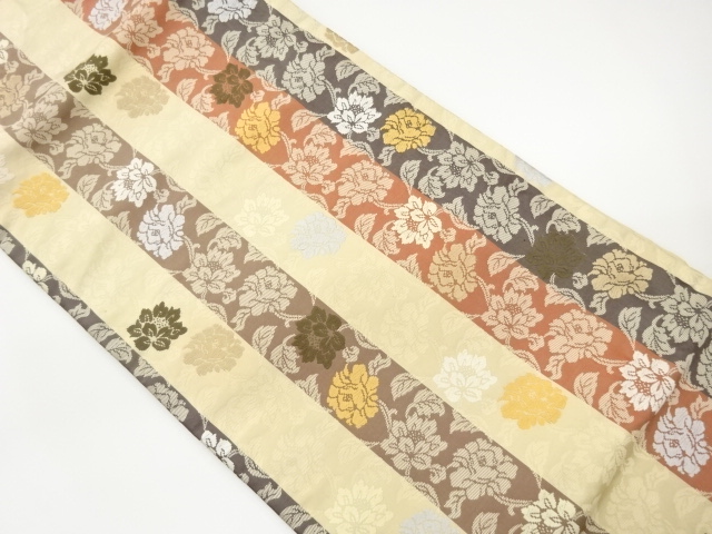 縞に花葉模様織出し名古屋帯